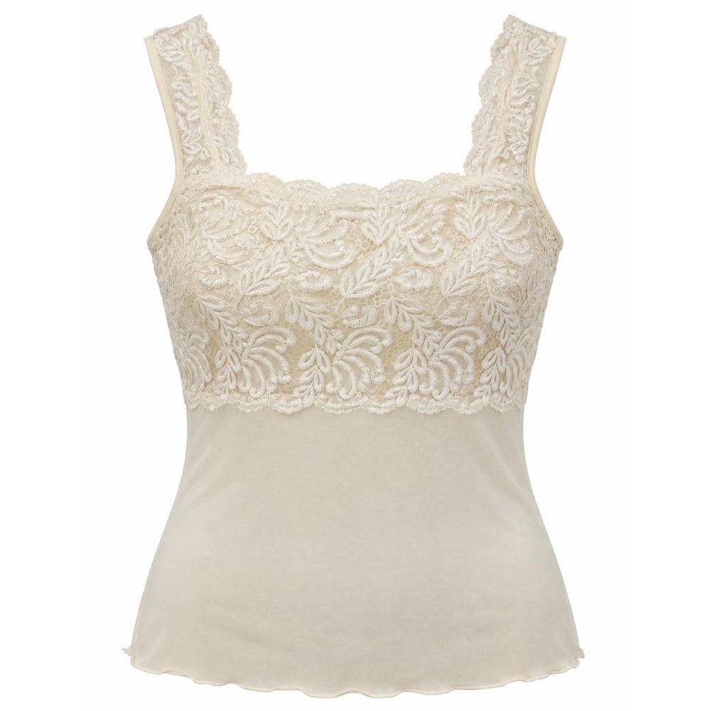 L'Intimates Camisole Lace Mesh Sheer Cream Layering Coquette Balletcore Women M
